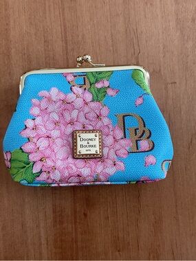 Dooney & Bourke Blue Monogram Hydrangea  Kiss-Lock Wallet